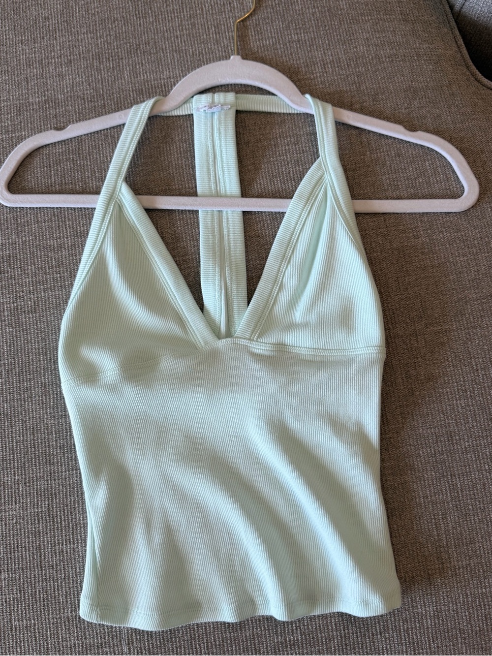 Garage Light Mint Ribbed Halter V-Neck Tank